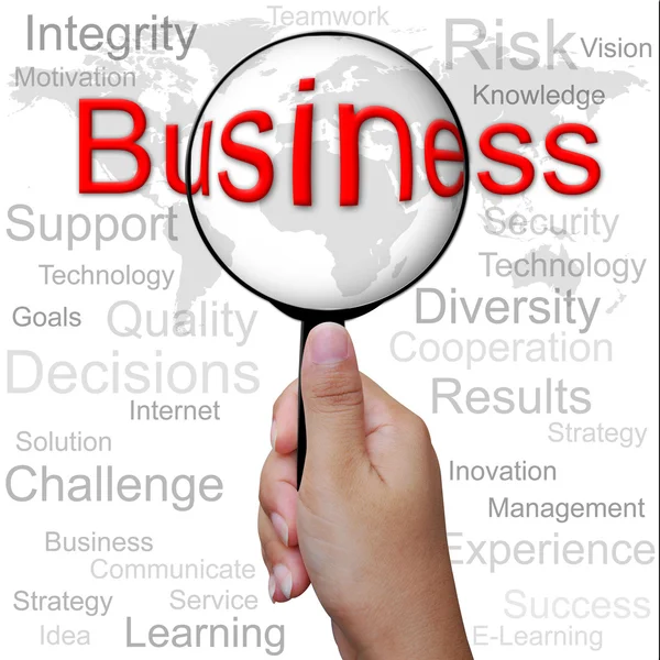 Biznes, słowo w szkło powiększające, Otoczenie biznesu — Zdjęcie stockowe