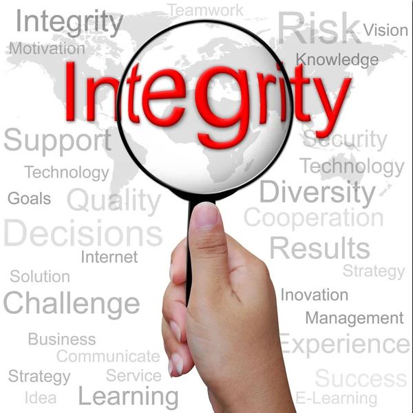 Integrität, Wort in der Lupe, geschäftlicher Hintergrund — Stockfoto