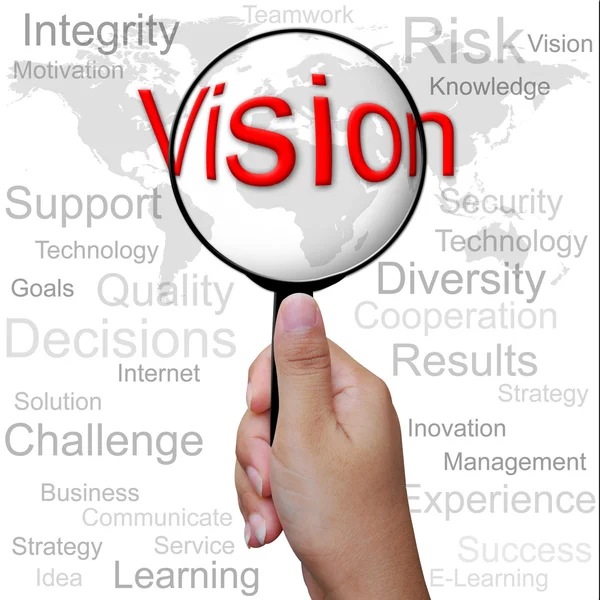 Vision, ord i förstoringsglas, business bakgrund — Stockfoto