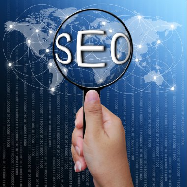 SEO, Büyüteç camı, ağ arka plan Word'de