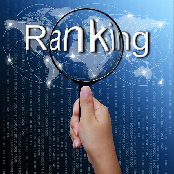Ranking, word in Magnifying glass,network background — Stock Photo, Image