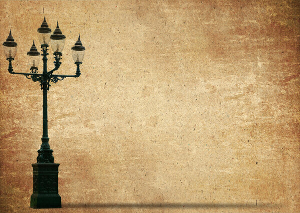 Lamp Street Road Light Pole on old grunge paper