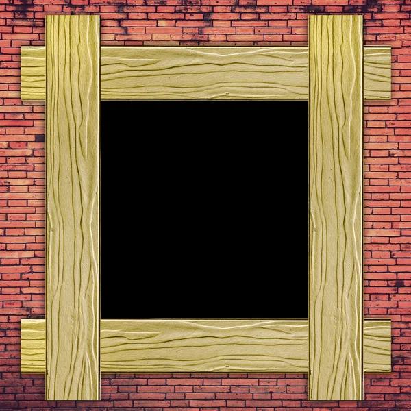 Brick wall with wood frame — Stock Photo, Image