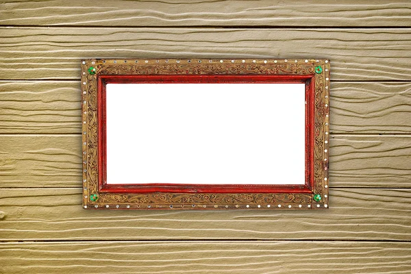 Old photo frame on the wooden wall — Stock Photo, Image