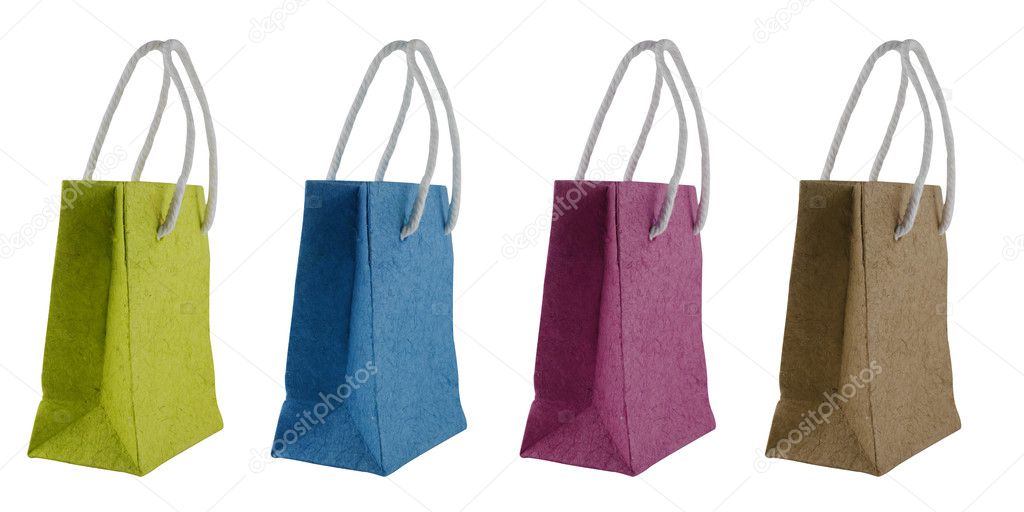 Colorful paper bag isolated on white background