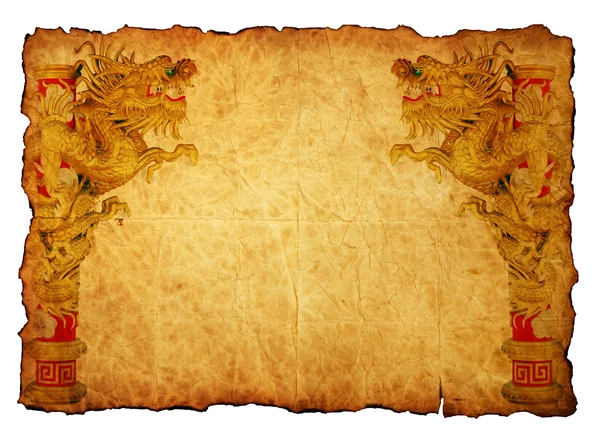 Декорований у китайському стилі Золотий дракон в стара папір — стокове фото