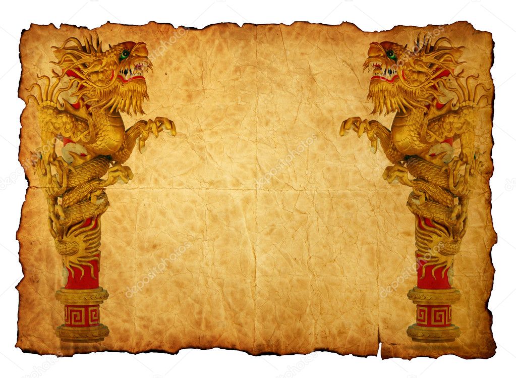 Chinese style gold dragon in old paper
