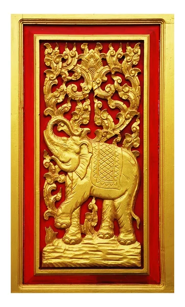 Elefante esculpida tinta dourada na porta — Fotografia de Stock