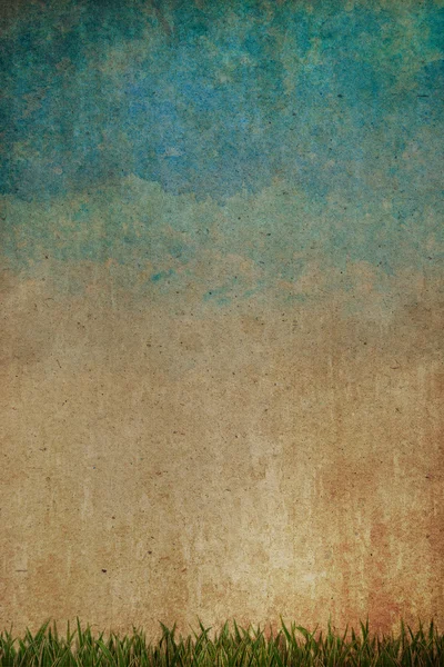 Grass and sky watercolor abstract background on old paper ,Vinta — Stock Photo, Image