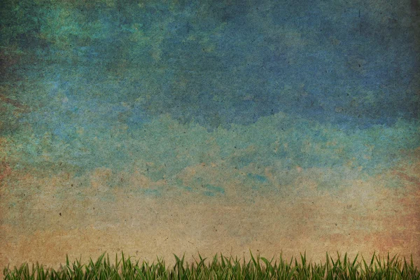 Erba e cielo acquerello sfondo astratto su vecchia carta, Vinta — Foto Stock
