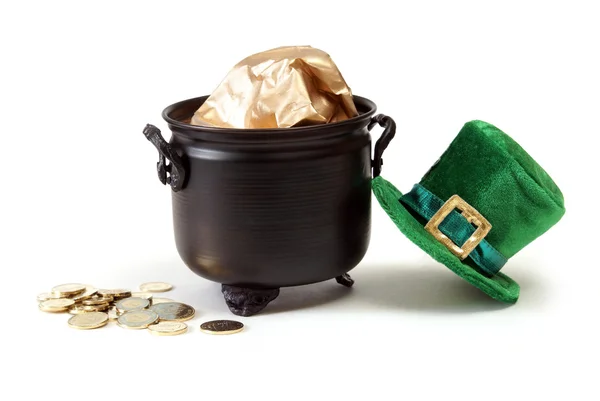 Leprechaun Hat and Pot of Gold — Stock Photo, Image