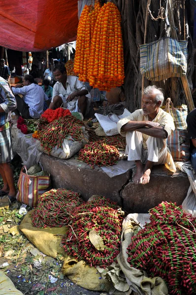 Květinový trh v Kalkatě — Stock fotografie