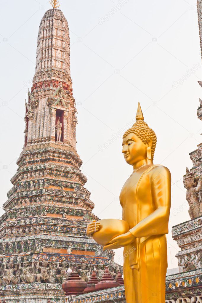 Buddha statue surrounded by a large pagoda