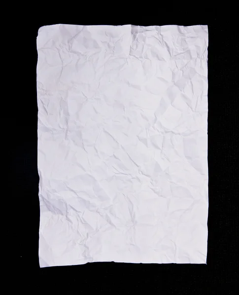 Fehér gyűrött papír, fekete háttér textúra — Stock Fotó