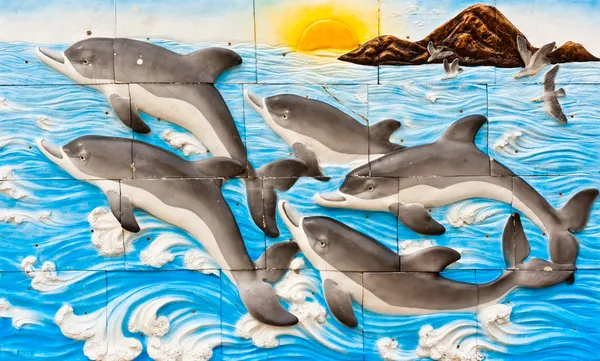 stock image Dolphins drawing on the wall