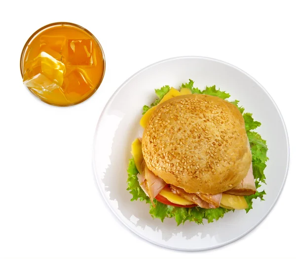 Sandwich with orange juice — Stock Photo, Image
