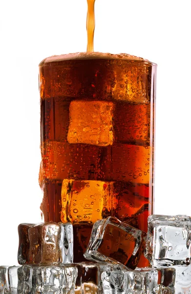 Cola in glass with ice — Stock Photo, Image
