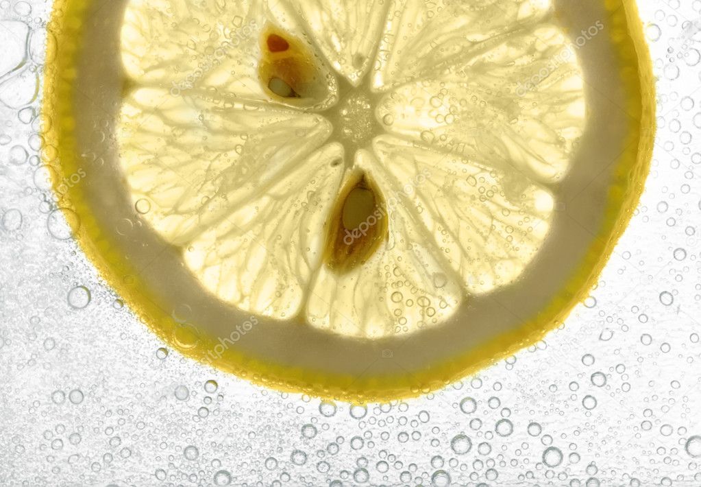 Lemon slice in a soda water