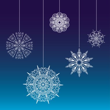 Seamless lace snowflakes on on threads background clipart