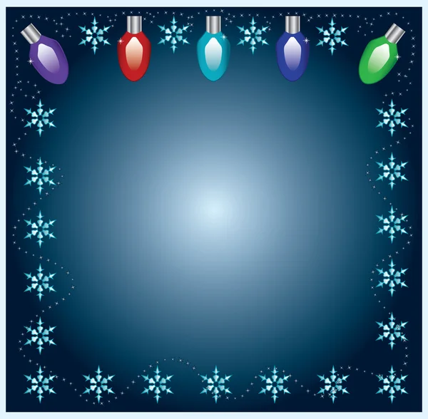 Karácsonyi fények kerettel, hópelyhek — Stock Vector