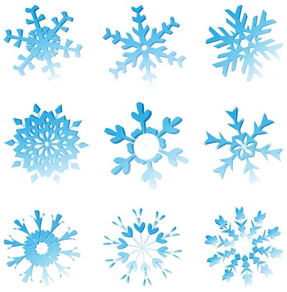 Aantal blauwe smeltende sneeuwvlokken — Stockvector