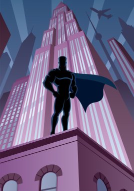Superhero in City clipart