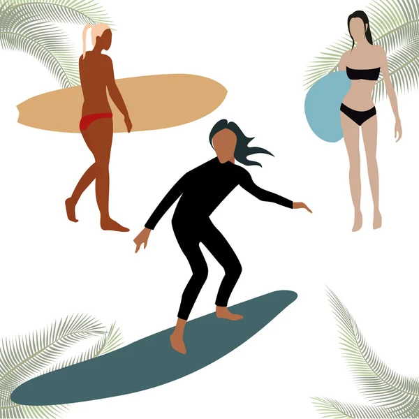 Barevné sihouettes pro surfování postavy — Stockový vektor
