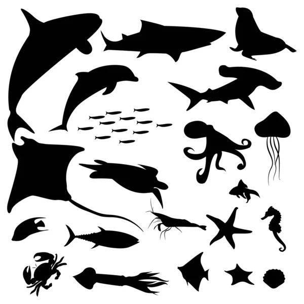 Aquatic life silhouettes pack — Stock Vector
