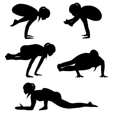 Silhouettes yoga practice-group2 clipart