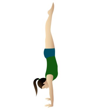 Young woman practicing yoga Adho Mukha Vrksasana clipart