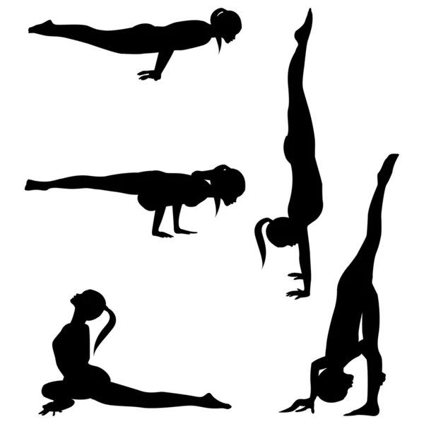 Siluetleri yoga pratik-group1 — Stok fotoğraf
