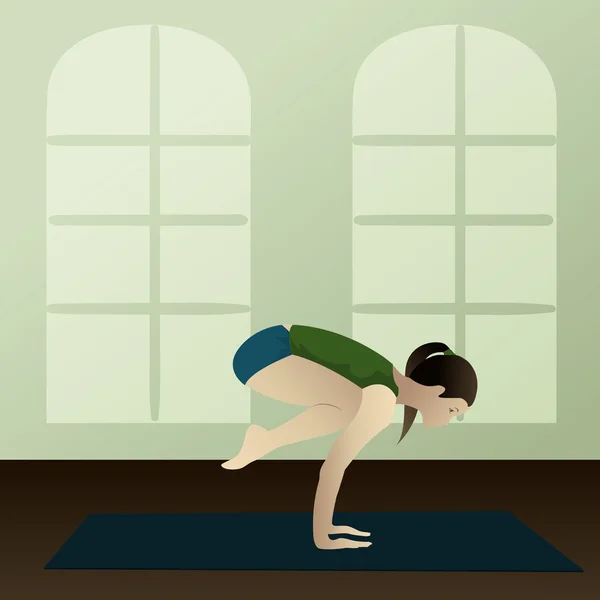 Mujer joven practicando yoga Bakasana — Vector de stock
