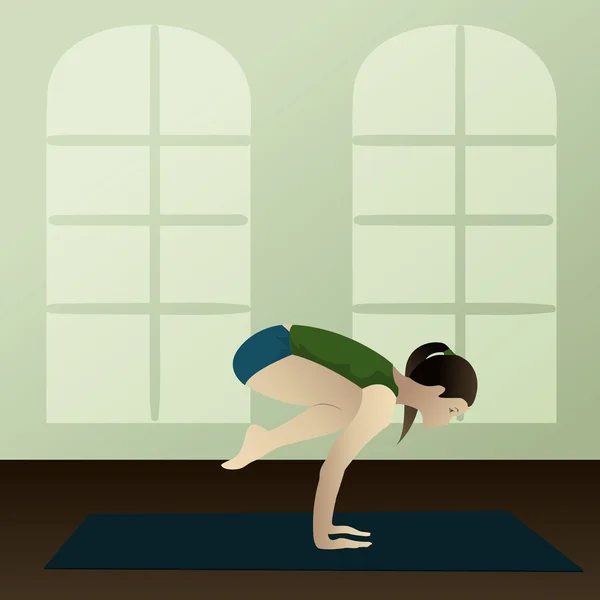 젊은 여 자가 연습 요가 Bakasana — 스톡 벡터