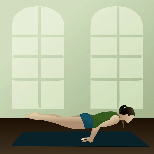 Junge Frau praktiziert Yoga mayurasana — Stockvektor