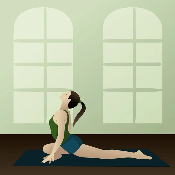 Giovane donna che pratica yoga Piccione supportato — Vettoriale Stock