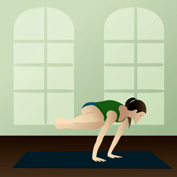 Genç kadın pratik yoga yan vinç poz — Stok Vektör
