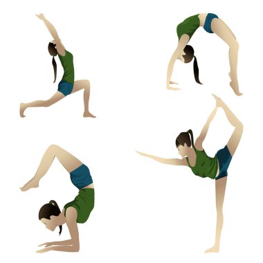 Four yoga Postures on white clipart