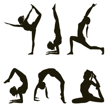 Yoga positions silhouettes on white clipart