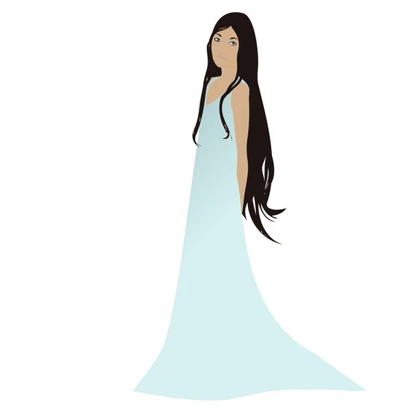 Красива жіноча фігура з довгим платтям, ізольована на білому — стокове фото
