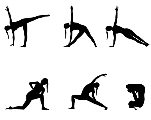 Yoga series six silhouettes — Stock Photo, Image