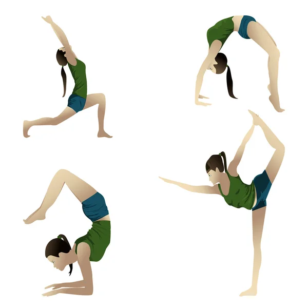 Fyra yogaställningar på vit — Stockfoto