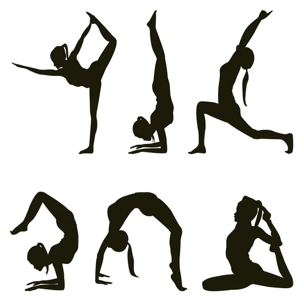 Yoga positioner silhuetter på vit — Stockfoto