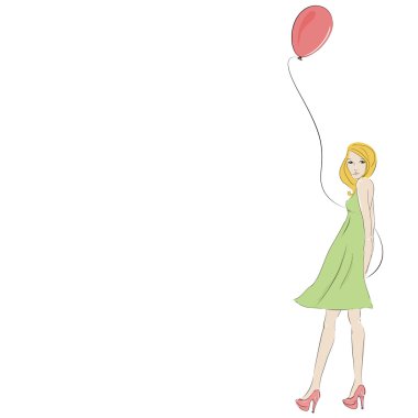 mooie blonde jonge vrouw met roze ballon