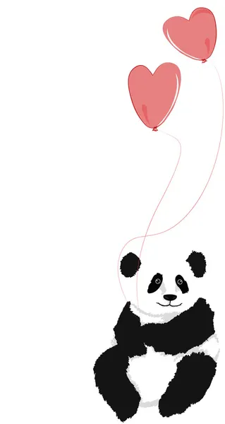 Panda sitter med 2 hjärtat ballonger — Stock vektor