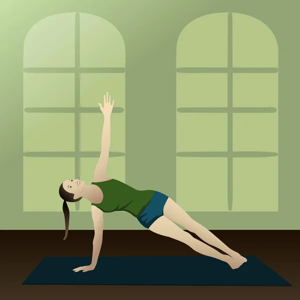 Ung kvinna öva yoga sidan planka — Stock vektor