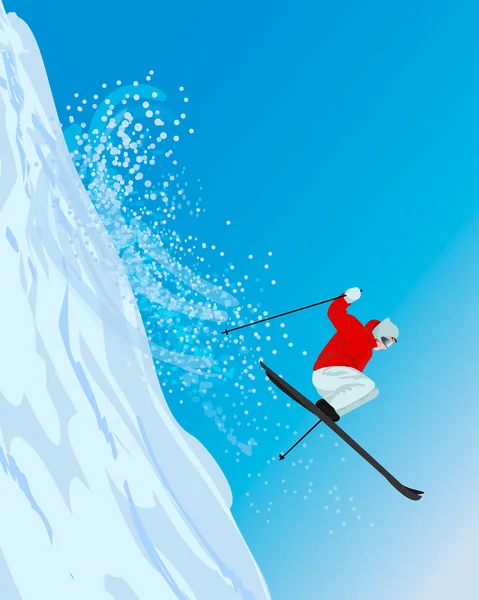 Esquiador pulando para baixo — Vetor de Stock