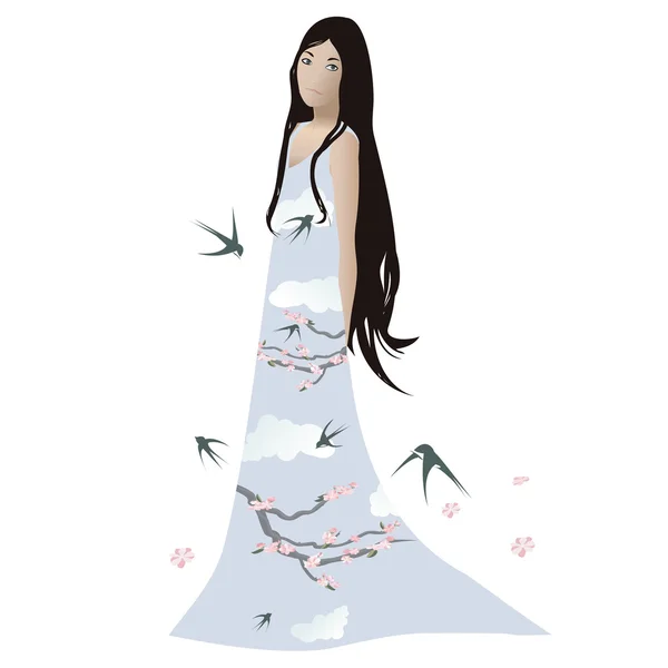 Kvinnlig figur i härlig klänning — Stock vektor