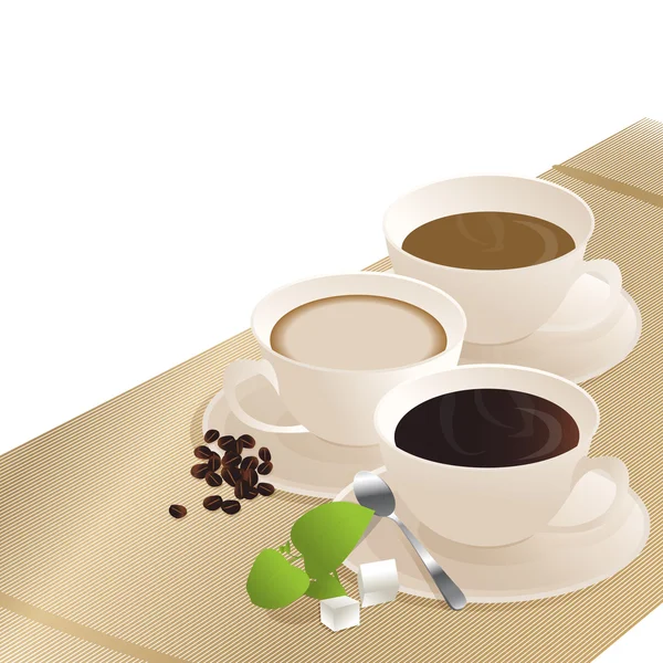 Drei Tassen Kaffee — Stockvektor