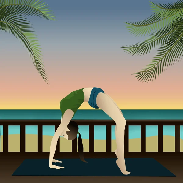 Йоги на пляже (Upward Bow ) — стоковый вектор