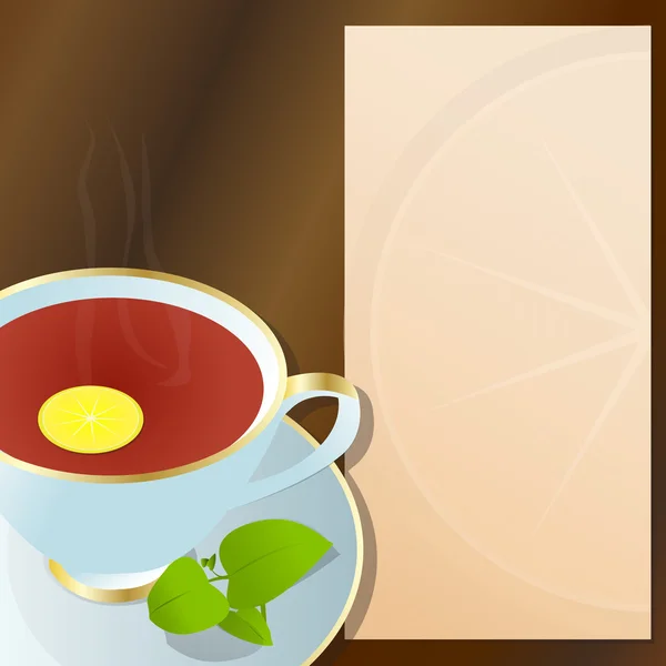 Heiße Tasse schwarzer Tee mit Zitrone — Stockvektor